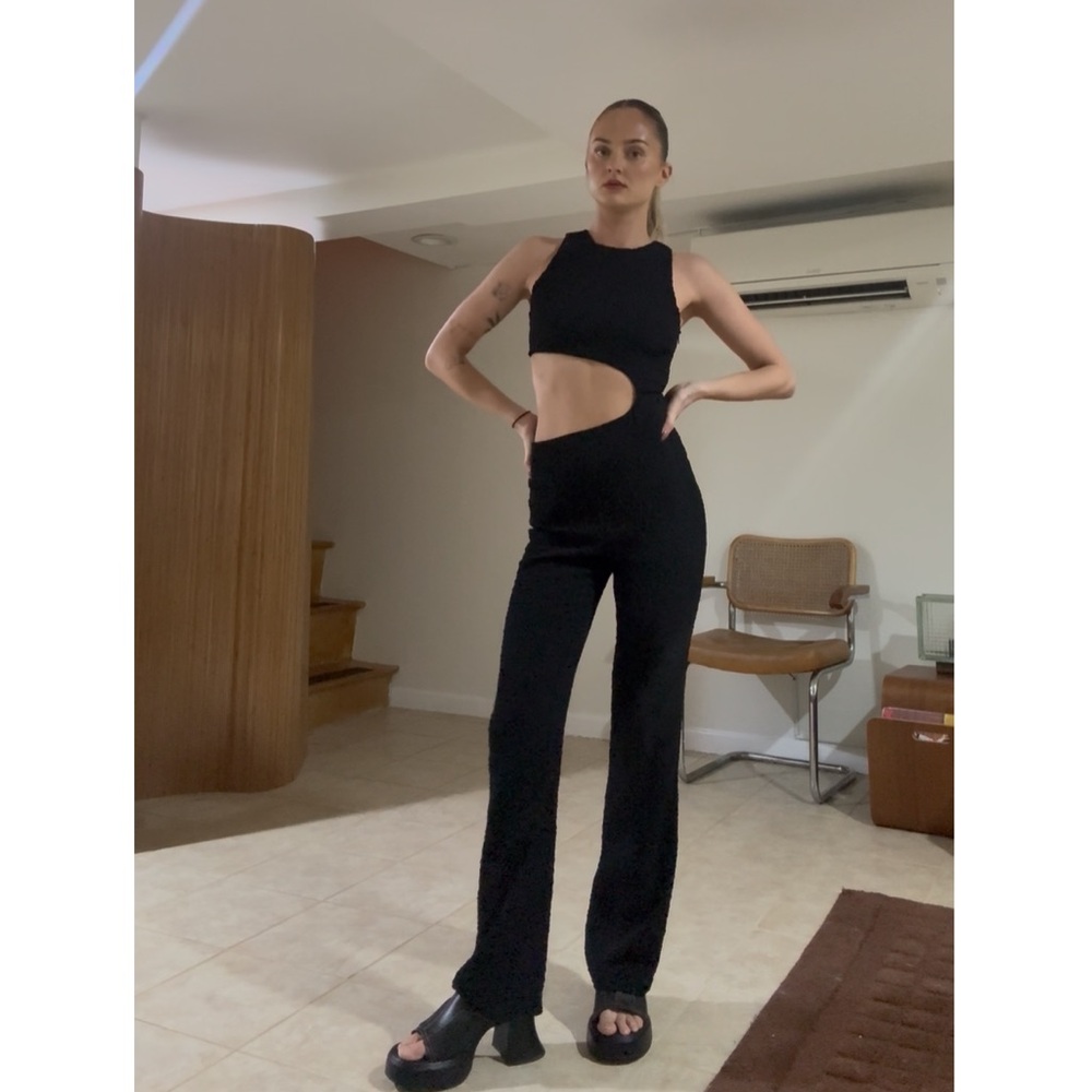Sleek Black Cut-Out Jumpsuit